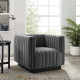 Grey Velvet Vertical Channel Tufted Square Chair