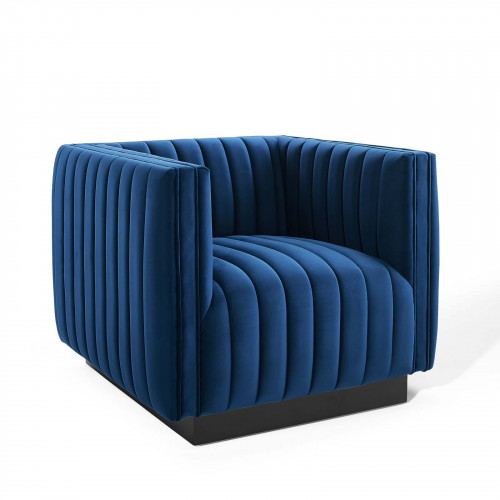 Blue Velvet Vertical Channel Tufted Square Chair