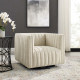 Beige Fabric Vertical Channel Tufted Swivel Chair