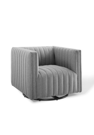 Grey Fabric Vertical Channel Tufted Swivel Chair
