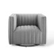 Grey Fabric Vertical Channel Tufted Swivel Chair