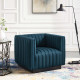 Blue Fabric Vertical Channel Tufted Square Chair