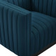 Blue Fabric Vertical Channel Tufted Square Chair