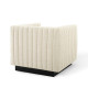 Beige Fabric Vertical Channel Tufted Square Chair