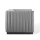 Grey Fabric Vertical Channel Tufted Square Chair