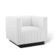 White Fabric Vertical Channel Tufted Square Chair