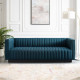 Blue Fabric Vertical Channel Tufted Sofa 