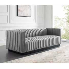 Grey Fabric Vertical Channel Tufted Sofa 