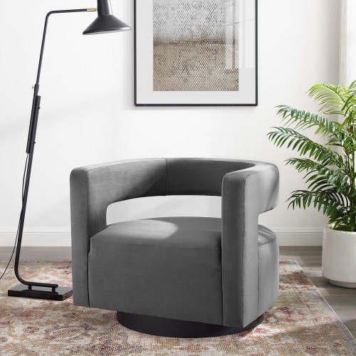 Grey Velvet Swivel Glam Deco Style Lounge Chair