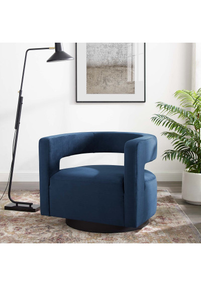 Blue Velvet Swivel Glam Deco Style Lounge Chair