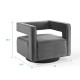 Grey Velvet Swivel Square Cut Back Lounge Chair