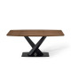 Angular Wood Top Black Geometric Matte Iron X Base Dining Table
