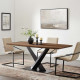 Angular Wood Top Black Geometric Matte Iron X Base Dining Table