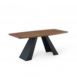 Angular Wood Top Black Matte Iron Base Dining Table