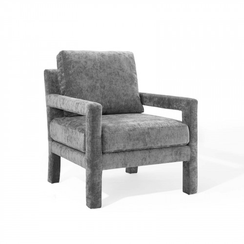 Grey Velvet Linear Frame Padded Arm Lounge Chair