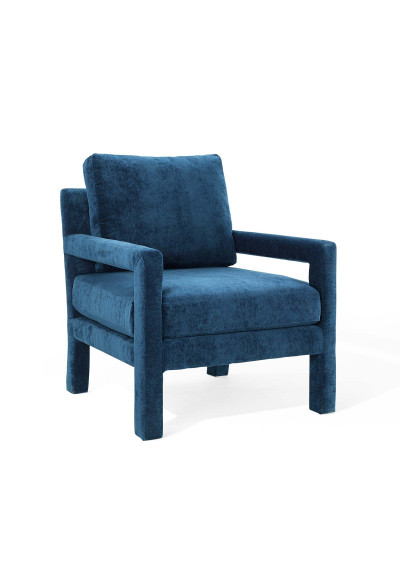 Navy Blue Velvet Linear Frame Padded Arm Lounge Chair