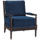 Navy Blue Velvet Fabric & Dark Wood Spindle Frame Arm Chair