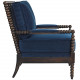 Navy Blue Velvet Fabric & Dark Wood Spindle Frame Arm Chair