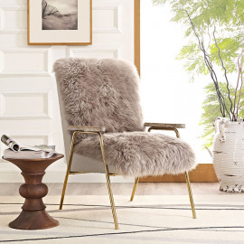 Taupe Brown Sheepskin Gold Frame Arm Chair