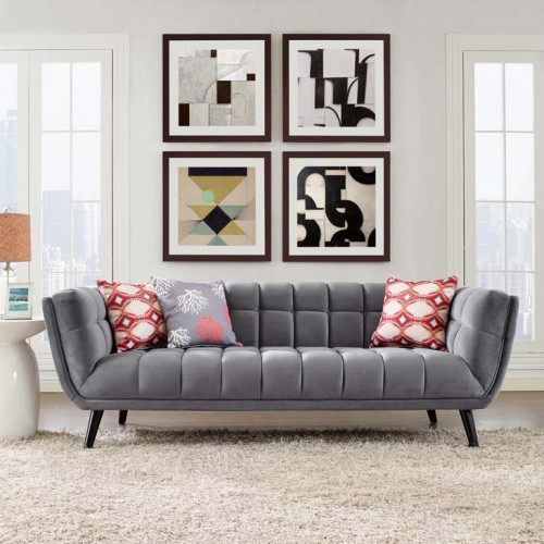 Grey Velvet Scoop Style Sofa