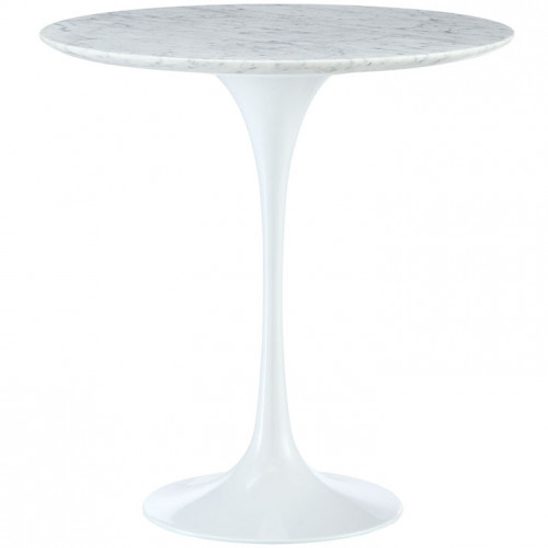 White Lacquer Tulip Marble Top Side Accent Table