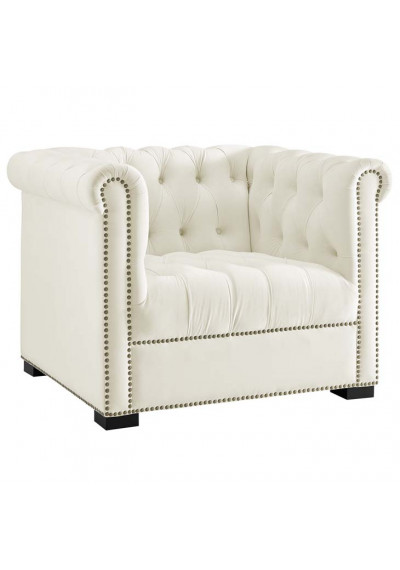 Ivory Velvet Tufted Chesterfield Style Chair