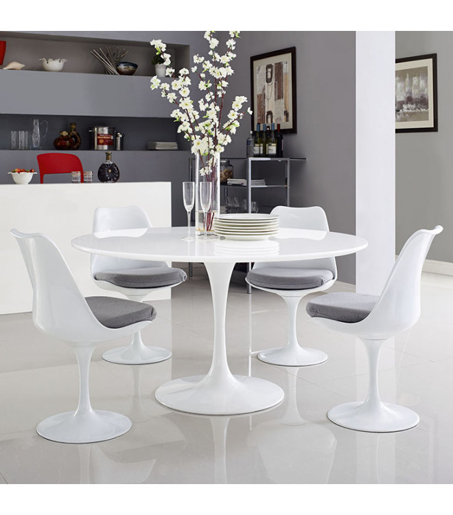 Glossy White Wood Top Metal Base, Round White Dining Tables For 4