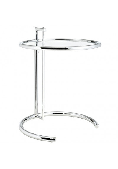 Silver Metal Modern Design Adjustable Height Glass Top Side Accent Table