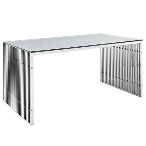 Silver Staple Glass Top Desk Dining Table 2 sizes