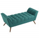 Mid Century Teal Green Fabric Tufted Bench