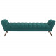 Mid Century Extra Long Teal Green Fabric Tufted Bench