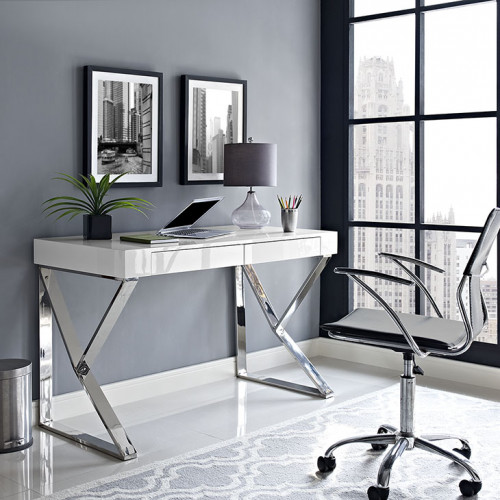 White Lacquer Silver Base Desk