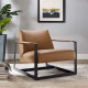 Tan Brown Faux Leather Square Frame Arm Chair