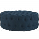 Blue Fabric All Over Button Tufted Round Ottoman Coffee Table