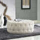 Beige Fabric All Over Button Tufted Round Ottoman Coffee Table