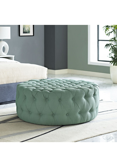 Light Aqua Fabric All Over Button Tufted Round Ottoman Coffee Table