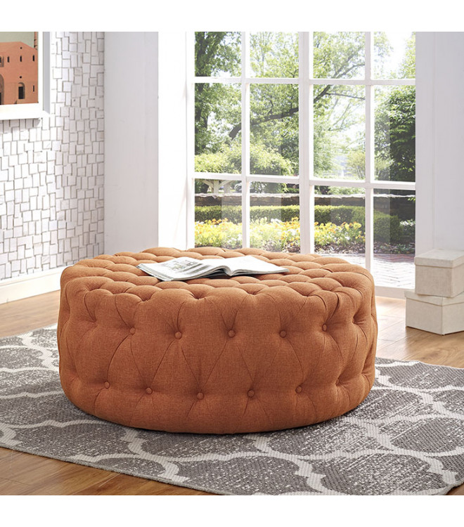 Burnt Orange Fabric All Over On, Round Leather Tufted Ottoman Coffee Table
