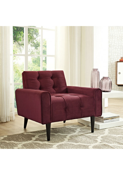 Maroon Velvet Tufted Apartment Armchair