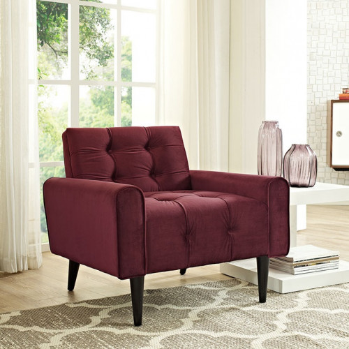 Maroon Velvet Tufted Apartment Armchair