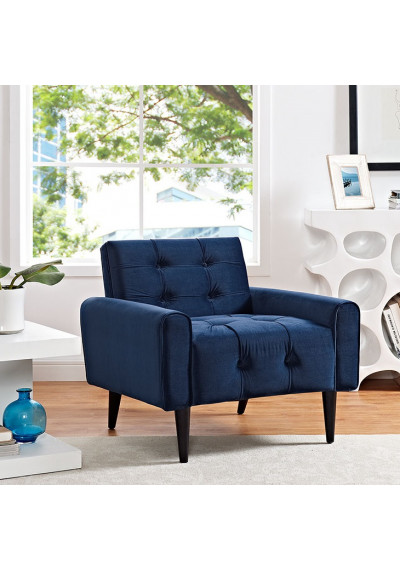 Blue Velvet Tufted Apartment Armchair