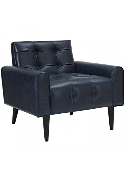 Blue Faux Leather Tufted Apartment Armchair