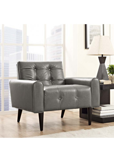 Grey Faux Leather Tufted Apartment Armchair