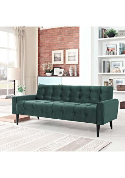 Green Velvet Tufted Apartment Size Sofa