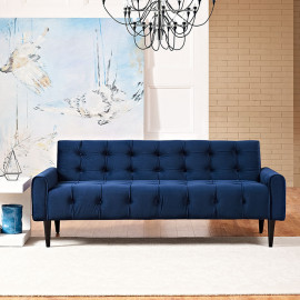 Blue Velvet Tufted Apartment Size Sofa