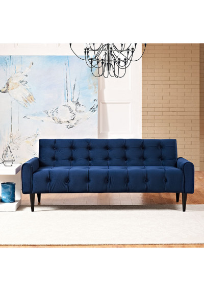 Blue Velvet Tufted Apartment Size Sofa