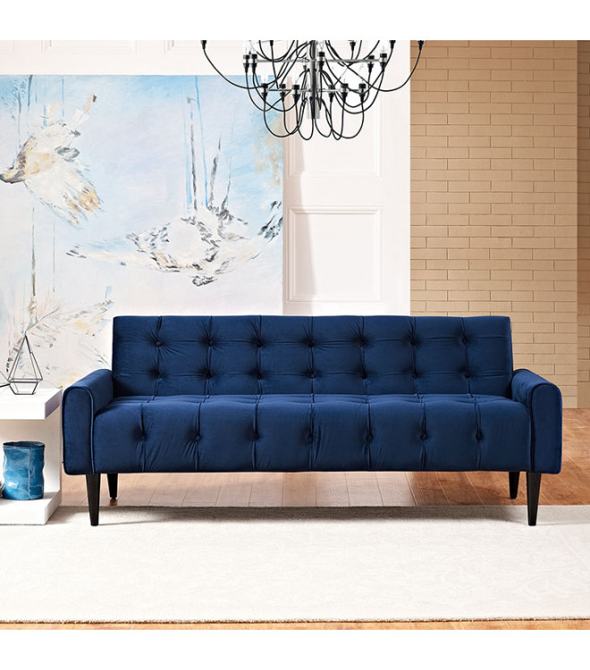 Blue Velvet Tufted Apartment Size Sofa, Velvet Tufted Sofa Cover
