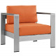 3 Piece Silver Aluminum Patio Set Orange Fabric Cushions