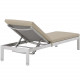 3 Piece Silver Aluminum Patio Chaise & Table Set Beige Cushions