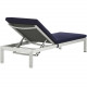 3 Piece Silver Aluminum Patio Chaise & Table Set Navy Cushions