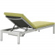 3 Piece Silver Aluminum Patio Chaise & Table Set Lime Cushions